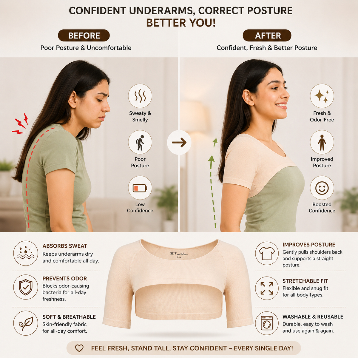 2 in 1 Underarm Sweat & Posture Support Top