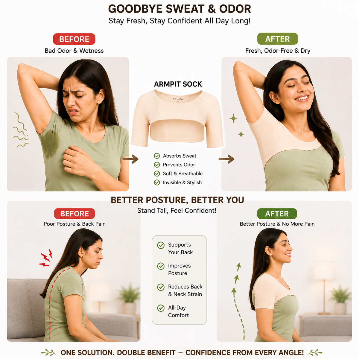 2 in 1 Underarm Sweat & Posture Support Top