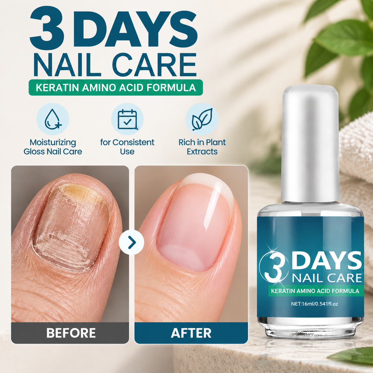3 Days Keratin Nail Repair Serum - Advanced Amino Acid Formula