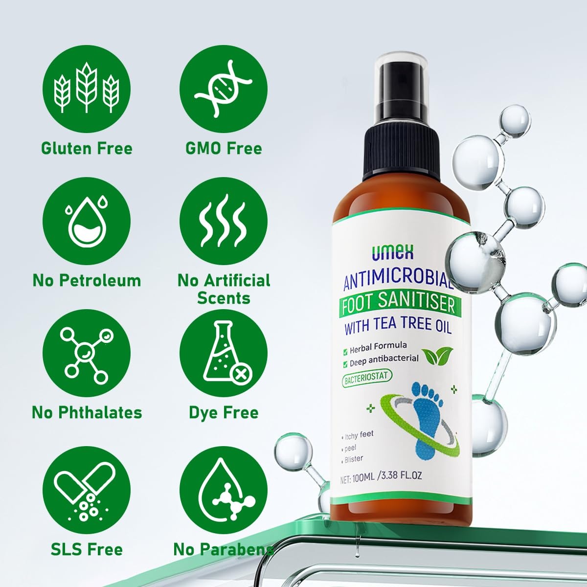 🌿 Umax Antimicrobial Foot Sanitiser Spray with Tea Tree Oil